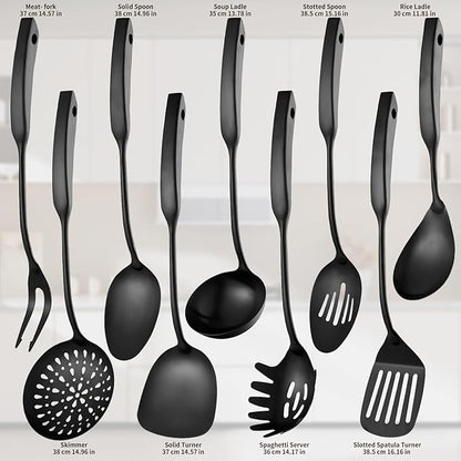 9PCS Silverware Set for 304 Stainless Steel Kitchen Utensils Set Cooking Utensil Set, 15 Inches All Metal Cooking Tools Wok Kitchen Cookware Set with Spatula Useful Pots and Pans Accessories - Image 2