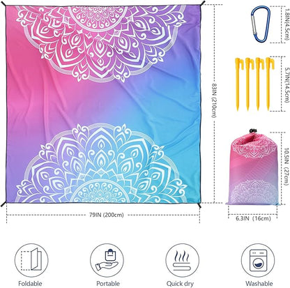 WIWIGO Beach Blanket Waterproof Sandproof Beach Mat 79" X 83"/10'x9'for 2-8 Adults Quick Drying Outdoor Picnic Mat Beach Accessories for Travel, Camping, Hiking - Image 2