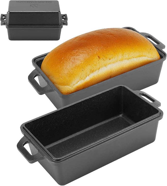 Northriver Casting 9×5 Inch Cast Iron Loaf Pan with Lid | Bread Baking Pan | Even Heat Distribution for Homemade Bread, Cake, and Meatloaf | 2 Piece Set by NorthriverCasting