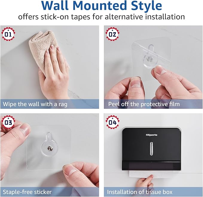 Paper Towel Dispenser Wall Mount, Large Capacity 200 Sheets, No Drilling Adhesive, Commercial & Home Use for Bathroom and Kitchen, Black