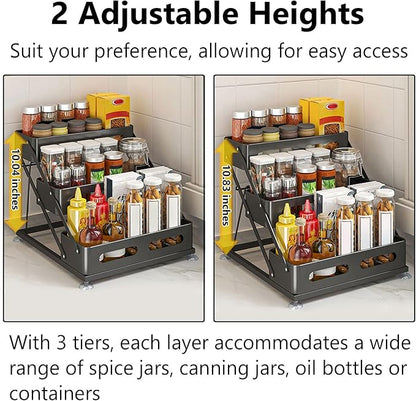 Ceetug 3 Tier Foldable Spice Rack for Countertop Iron Kitchen Seasoning Organizer for Cabinet, Black - Image 4