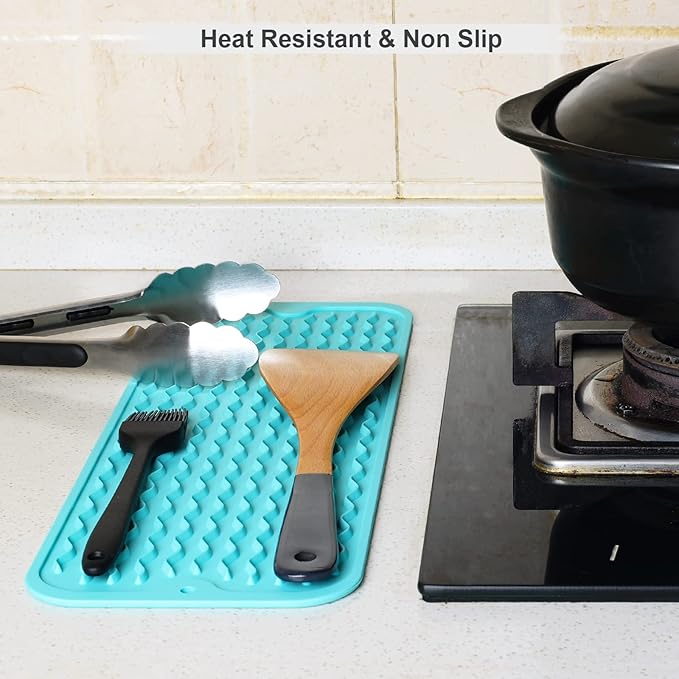 ZLR Silicone Sponge Holder & Sink Caddy Tray (6" x 17") - Narrow Dish Drying Mat for Kitchen Counter - Waterproof Soap Dispenser Organizer, Non-Slip Bathroom Vanity Tray (Mint Green) - Image 8