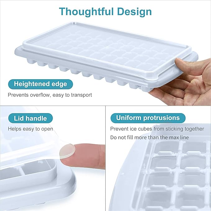 Ice Cube Maker Trays for Freezer with Lid and Storage Box, Easy Release 55 Mini Nugget Ice Cubes Tray with Cover, Ice Holder, Scooper, Flexible Durable Plastic Ice Mold & Bin, BPA Free 2 Pack - Image 3