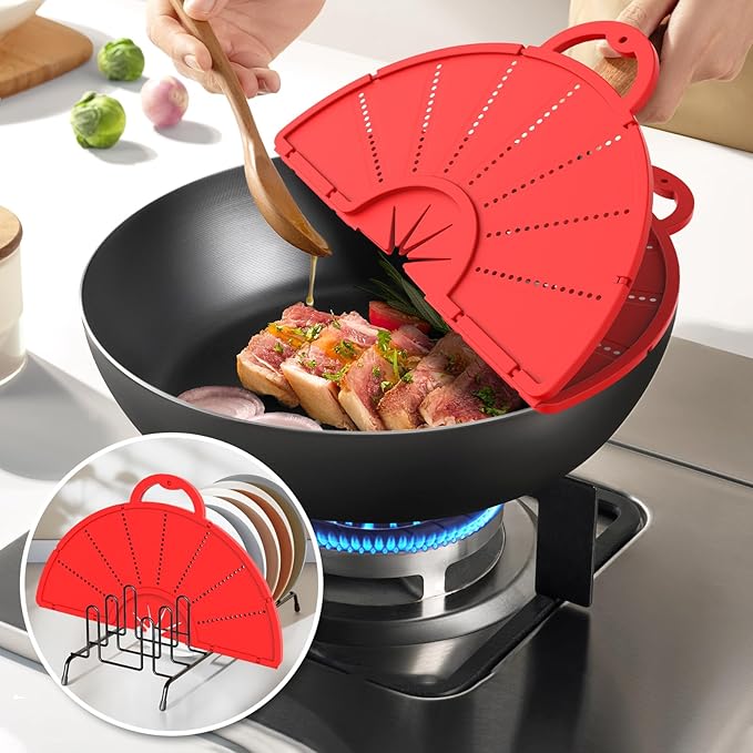 Silicone Splatter Screen for Frying Pan, Foldable Splash Guard, Multi-Use Grease Splatter Guard,Heat-Resistant Trivet Mat, 12" Non-Stick Oil Splatter Guard, Dishwasher Safe, BPA Free-red - Image 6