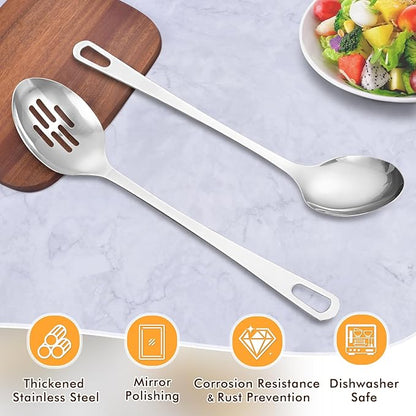 Stainless Steel Cooking Spoon, Slotted Metal Serving Spoon, Heavy Duty Sturdy Large Soup Ladle, High Heat Resistant Kitchen Cooking Utensils for Mixing, Stirring, Ergonomic Handle, Easy to Clean - Image 2