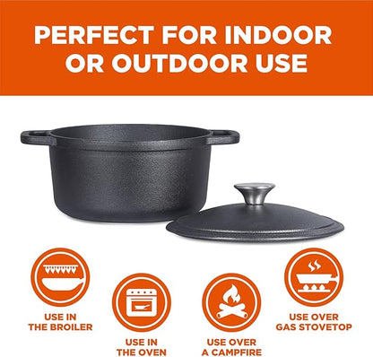 COMMERCIAL CHEF 3.4 Quart Cast Iron Dutch Oven with Dome Lid and Handles - Image 2
