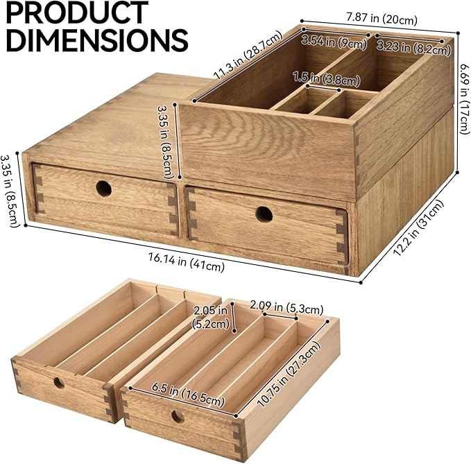 KIRIGEN Wooden Coffee Station Organizer 2-Piece Set - Coffee Bar Storage with Drawers for Sugar, Tea - Coffee Pod Holder and Accessories Organizer for Kitchen Counter Brown KFJTZ-DBR - Image 3