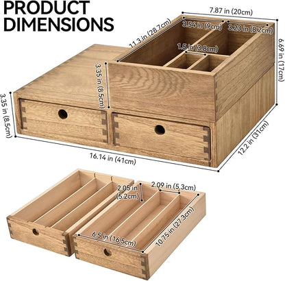 KIRIGEN Wooden Coffee Station Organizer 2-Piece Set - Coffee Bar Storage with Drawers for Sugar, Tea - Coffee Pod Holder and Accessories Organizer for Kitchen Counter Brown KFJTZ-DBR - Image 3