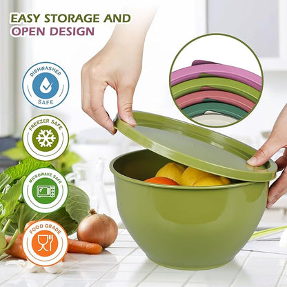 Greentainer Plastic Mixing Bowls with Lids Set for Kitchen, 5 Set Nesting Bowls for Mixing, Baking, Prepping, Cooking and Serving Food, Mixing Bowls Dishwasher, Microwave Safe - Image 3