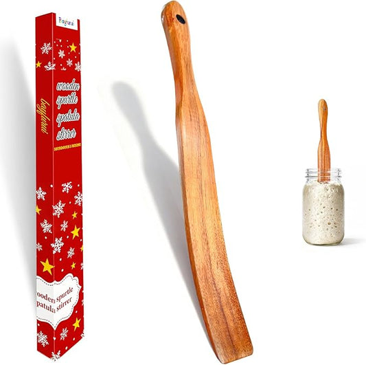 Thick Handle Wood Spurtle for Sourdough Starter, Sour Dough Tool Mixing Stir, Sour Dough Wooden Spurtles Spatula Spoon for Baking, Bread Making Supplies Skinny Spurdle, Kitchen Gadget Gift for Mom