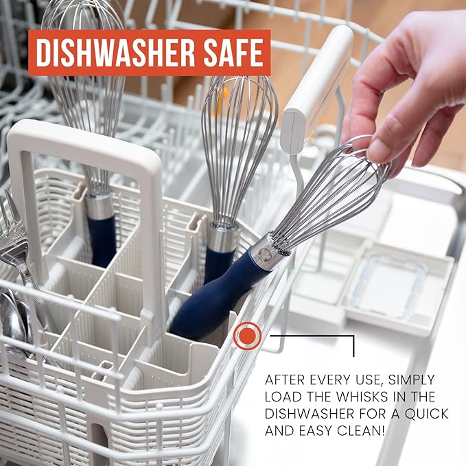 Chef Pomodoro 3-Piece Kitchen Whisk Set, Stainless Steel Whisks for Cooking, Wisk Kitchen Tool, Thick Wire Whisk Set, Wisking Tool for Cooking, Blending, Whisking, Beating and Stirring - Image 6