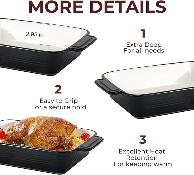 LIFVER Casserole Dish for Oven, 9x13 Ceramic Baking Dish, 115oz Large Lasagna Pan, Durable Deep Baking Pan with Handles, Oven Safe, Home & Kitchen Decor Gifts, Black - Image 4