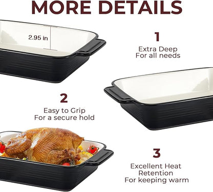 LIFVER Casserole Dish for Oven, 9x13 Ceramic Baking Dish, 115oz Large Lasagna Pan, Durable Deep Baking Pan with Handles, Oven Safe, Home & Kitchen Decor Gifts, Black - Image 4