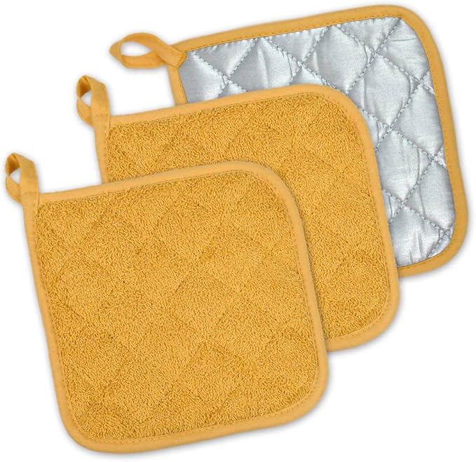 DII Basic Terry Collection Quilted 100% Cotton, Potholder, Mustard, 3 Piece by DII