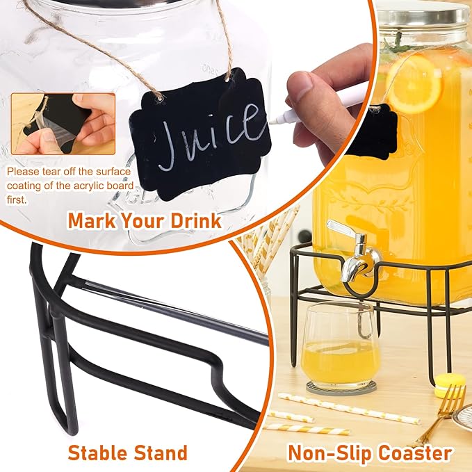 Moretoes 2 Gallon Glass Drinks Dispenser for Parties, 2 PACK Beverage Dispenser with Stand for Juice and Iced Tea, Water Jug Dispenser for Lemonade, Party Essential Beverage Pitcher with Spout - Image 5