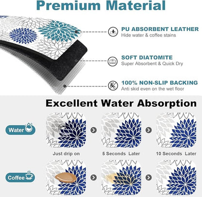 Findosom 2PCS 17" x 32" Dish Drying Mat & 24" x 5.5" Sink Splash Guard, Super Absorbent & Cuttable Dish Mat Drying Kitchen Mat with Blue Floral, Hide Stain Drying Mat for Kitchen Counter - Image 3