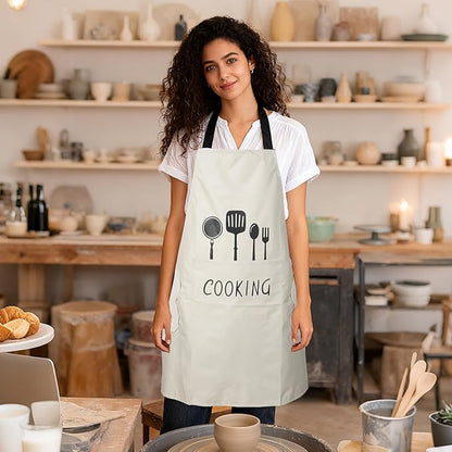 DILLMAN Women Kitchen Apron with Hand Wipe Pockets，Big Pocket,Hand-wiping, Waterproof for Cooking Baking