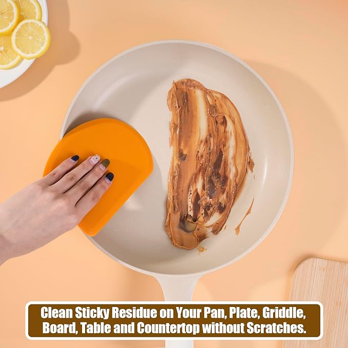 Silicone Dough Scraper with Stainless Steel Sheet, Curved Edge Flexible Bowl Scraper for Baking, Food Grade Silicone Bench Scraper for Sourdough Bread Proofing Basket, Set of 2, Gray & Orange,SAPID - Image 6