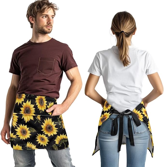 Server Apron with 3 Pockets, Waterproof Oil Waitress Waiter Half Apron for Restaurant Hotel Kitchen Cafe