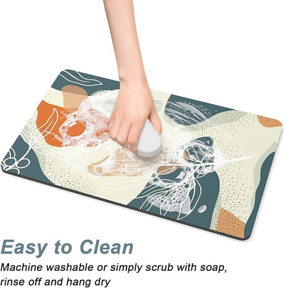 Rnivvi Coffee Mat, 12" x 19" Cute Boho Theme Coffee Bar Mats for Espresso Machine Station Accessories and Organizer, Hide Stain Rubber Backed Absorbent Dish Drying Pad for Kitchen Counter, Leaves - Image 5