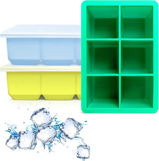Excnorm Silicone Ice Cube Trays 3 Pack - Large Size Silicone Ice Cube Molds with Leak Proof Removable Lid Square Ice Cube Tray And BPA Free for Cocktail,Whiskey, Stackable Flexible Ice by Excnorm
