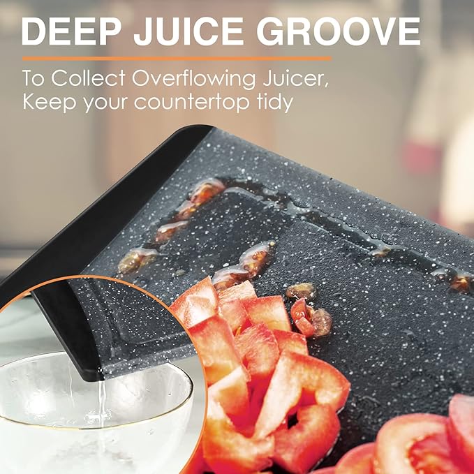 Extra Large Cutting Boards, Plastic Cutting Boards for Kitchen (Set of 3) Cutting Board Set Dishwasher Chopping Board with Juice Grooves Easy-Grip Handles, Dark Grey, Empune - Image 5