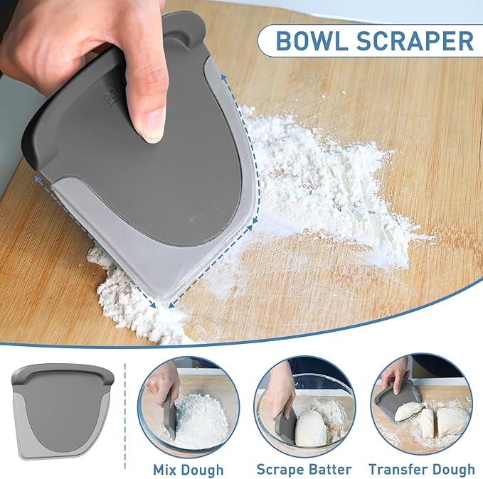 2 IN 1 Upgrade Bench Scraper, Dough Scraper for Pastry Bread Cake Pizza, Stainless Steel Dough Cutter with Conversion Chart & Measuring Scale, Bowl Scraper Food Scraper for Kitchen Baking, Gray - Image 4