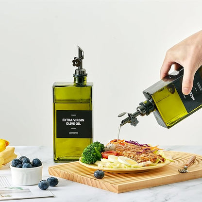 Olive Oil Dispenser Bottle for Kitchen, 16.9oz /500ml Cooking Vinegar Dispenser Bottle Set, Glass Sauce Container, Labels, Brush, Funnel, Stoppers, Green for Oil, Wine - Image 4