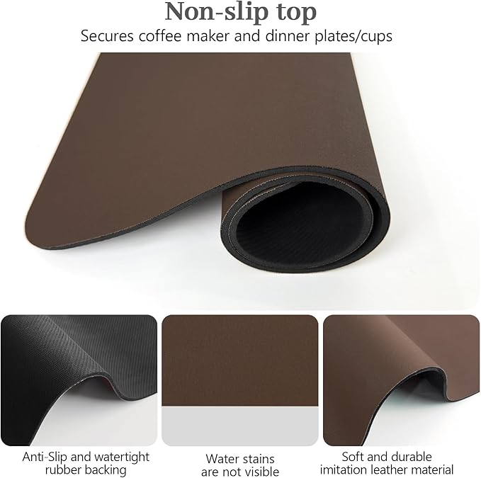 Bloss Coffee Mat, Bar Mat, Hide Stain Absorbent Drying Mat with Waterproof Rubber Back, Fit Under Coffee Maker Machine Pot Espresso Machine(12.2"x19.7", Brown) - Image 3