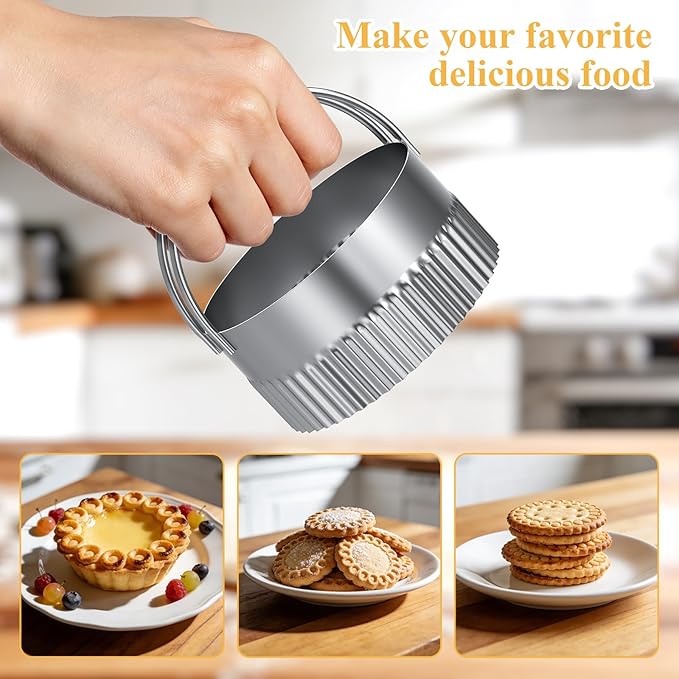 Biscuit Cutter Set of 10 pcs, Square and Fluted Cookie Cutter Set with Handle, Stainless Steel Round Biscuit Cutters, Professional Baking Dough Tools - Image 5