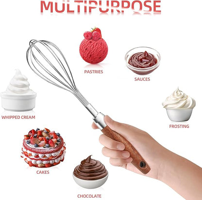 Whisk for Cooking,Stainless Steel Wire Wooden Handle Kitchen Multi Function Non Stick Balloon Whisk Egg Beater for Blending Whisking Beating Frothing Stirring Batters (11"L x 2.1"W) - Image 6