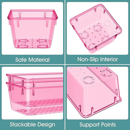 WOWBOX 25 PCS Plastic Drawer Organizer Set, 4 Sizes Desk Drawer Divider Organizers and Storage Bins for Makeup, Jewelry, Gadgets for Kitchen, Bedroom, Bathroom, Office, Clear Pink - Image 3