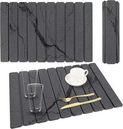 Stone Dish Drying Mat for Kitchen Counter, 24''×15'' Dishes Drying Matt Kitchen Counter, Absorbent Diatomaceous Earth Bath Quick Dry Mats for Tableware, Bottles and Cup(Dark Grey Marble) by Unknown