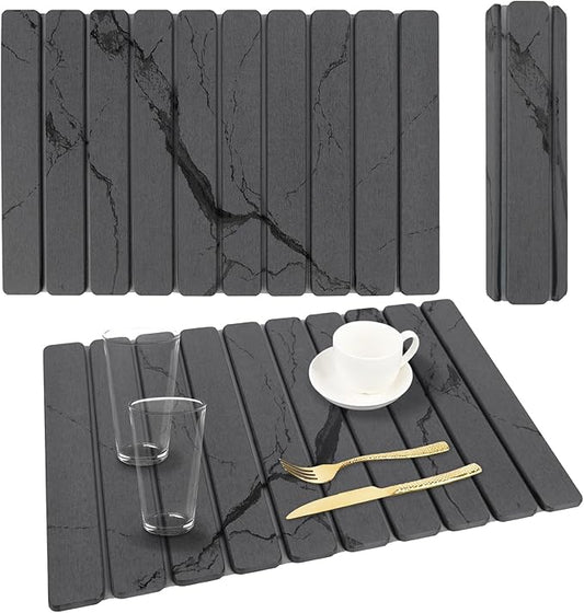 Stone Dish Drying Mat for Kitchen Counter, 24''×15'' Dishes Drying Matt Kitchen Counter, Absorbent Diatomaceous Earth Bath Quick Dry Mats for Tableware, Bottles and Cup(Dark Grey Marble) by Unknown