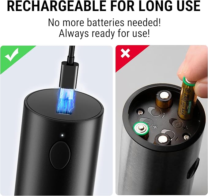 TempPro Electric Salt and Pepper Grinder Set Rechargeable, 110ml Automatic Pepper Grinder Shakers with External Adjustment, Refillable Pepper Mill Set for House Warming Gifts(Previously ThermoPro) - Image 5