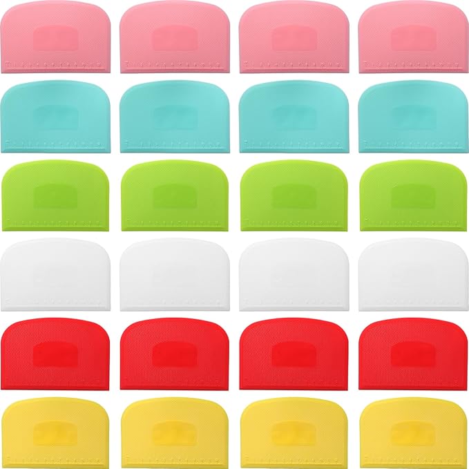 Uiifan 24 Pcs Plastic Bench Scraper with Scale Flexible Dough Multipurpose Cake Cutter Pizza Dough Spatula Food Scraper Tool Gift for Bread Pastry Fondant Icing, 6 Colors by Uiifan