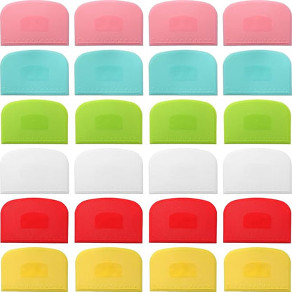 Uiifan 24 Pcs Plastic Bench Scraper with Scale Flexible Dough Multipurpose Cake Cutter Pizza Dough Spatula Food Scraper Tool Gift for Bread Pastry Fondant Icing, 6 Colors by Uiifan