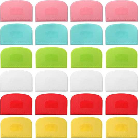 Uiifan 24 Pcs Plastic Bench Scraper with Scale Flexible Dough Multipurpose Cake Cutter Pizza Dough Spatula Food Scraper Tool Gift for Bread Pastry Fondant Icing, 6 Colors by Uiifan