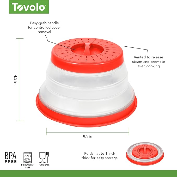 Tovolo Microwave Splatter Cover for Food, Small (Candy Apple Red) - Collapsible & Vented Silicone Splatter Guard Lid - Microwave Plate & Dish Cover with Handle - BPA-Free Kitchen Gadget for Meal Prep - Image 6
