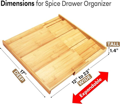 Bamboo Spice Drawer Organizer, (Need 3.1” Deep Drawer) Expandable 4 Tier Spice Rack for Cabinet (From 12" to 23" Wide), Seasoning Storage Insert, Spice Organizer for Drawer,Jars Not Included - Image 2