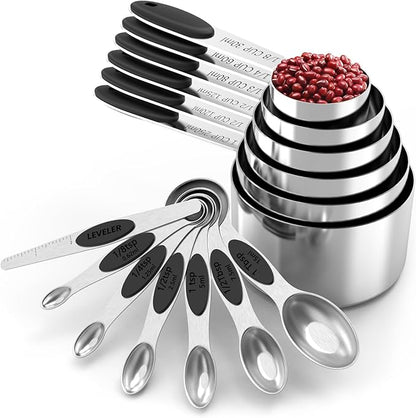 TILUCK magnetic measuring spoons set and measuring cups, stainless steel measuring cups, 6 double-sided stainless steel measuring spoons & 1 leveler (13) by TILUCKBringsGoodLuck