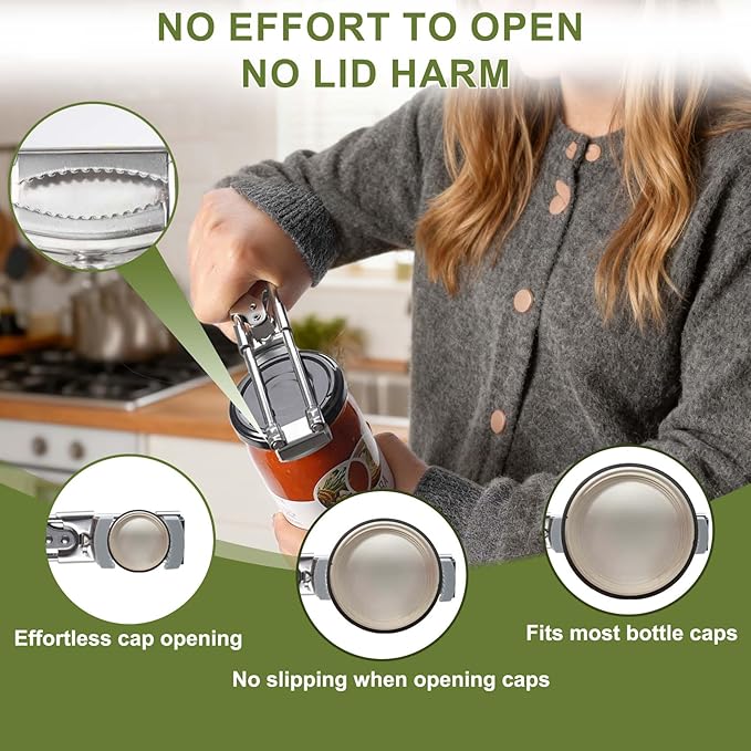 Adjustable Jar Opener –2026 Stainless Steel Can & Bottle Opener for Weak Hands Seniors,Up to 5-Inch Lids,Optional Silicone