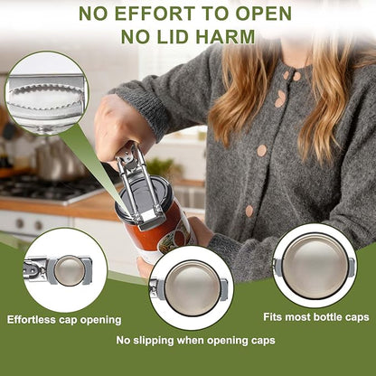Adjustable Jar Opener –2026 Stainless Steel Can & Bottle Opener for Weak Hands Seniors,Up to 5-Inch Lids,Optional Silicone