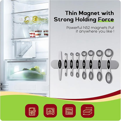 Magnetic Measuring Spoons Set with Strong N45 Magnets, Heavy Duty Stainless Steel Metal, Fits in Most Kitchen Spice Jars for Baking & Cooking, BPA Free, Multicolor, Set of 8 with Leveler（Black) - Image 2