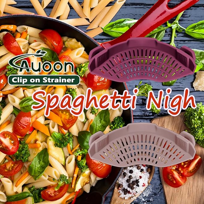 AUOON Silicone Clip on Strainer - Adjustable Strainers and Colanders for All Pots Pans and Bowls | Practical Kitchen Gadgets for Cooking and Draining (Cherry) - Image 4