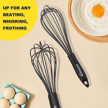 NileHome Silicone Whisk Set 8" 10" 12" Kitchen Whisk Kitchen Wisk Wire Whisks for Cooking, Whisking, Blending, Beating, Stirring-Black 3 Pack - Image 7