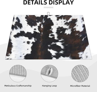 Cow Print Dish Drying Mat Animal fur Black Brown White Classic Drying Rack Pad Countertop Dishes Ultra Absorbent Microfiber Kitchen Counter Mat 18x24 Inch