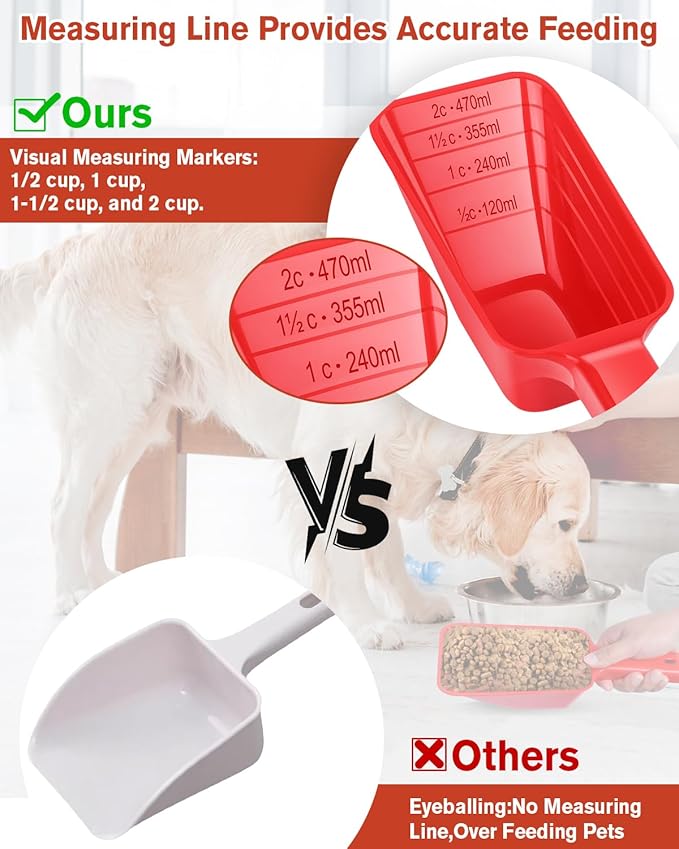 2 Cup Dog Food Scoop(2 Pack), Plastic Pet Food Scoop with Measuring Lines for Accurate Pet Food Portions,Dishwasher Safe (Red) - Image 3