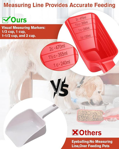 2 Cup Dog Food Scoop(2 Pack), Plastic Pet Food Scoop with Measuring Lines for Accurate Pet Food Portions,Dishwasher Safe (Red) - Image 3