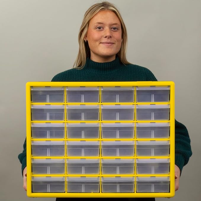 Akro-Mils 24-Drawer Plastic Drawer Storage Cabinet for Garage Organization, Bead Organizer, Building Bricks Storage, Teacher Toolbox, Makeup Organizer, 20" W x 6" D x 16" H, 10124 Yellow - Image 2